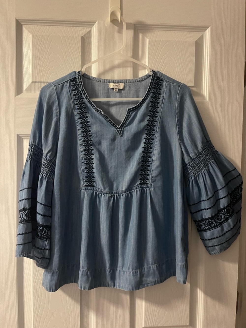 Crown &Ivy Denim Embroidered Blouse - Picture 1 of 3